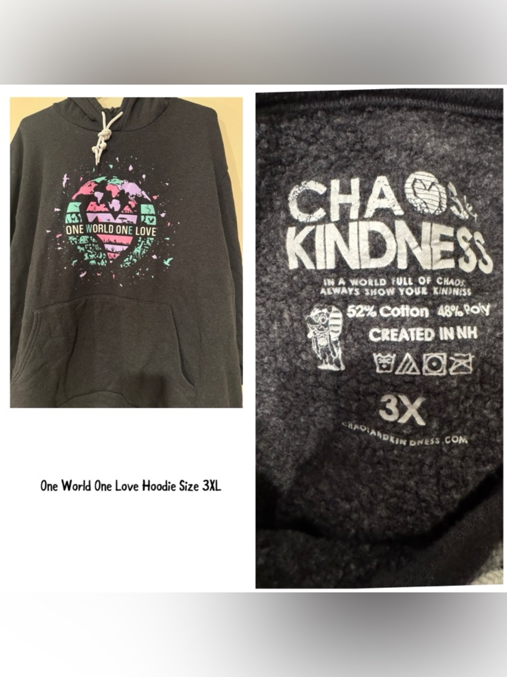 Black "One World One Love" Hoodie - 3XL